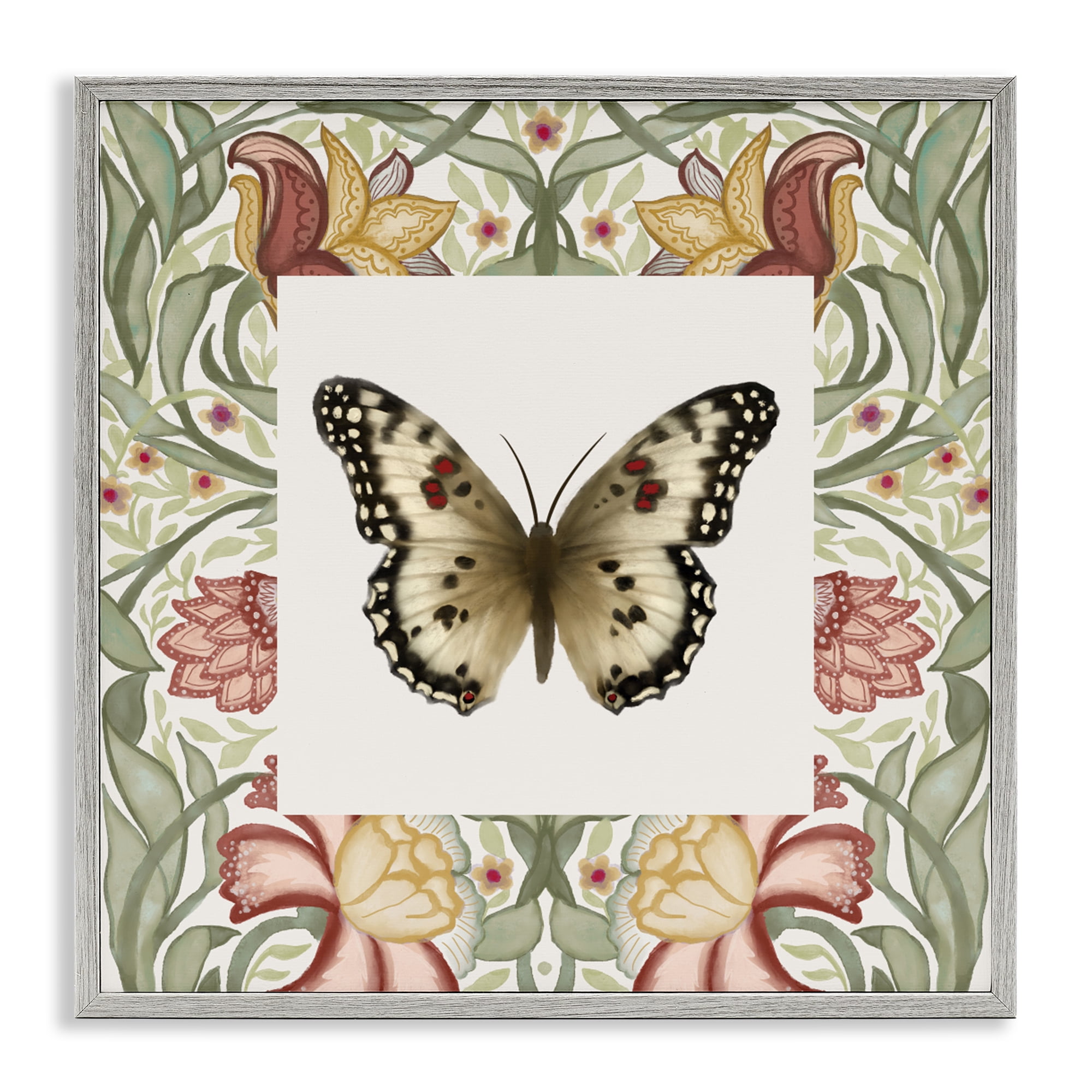 Stupell Industries Warm Toned Baroque Butterfly Gray Framed Giclee Art, design by Elizabeth Medley