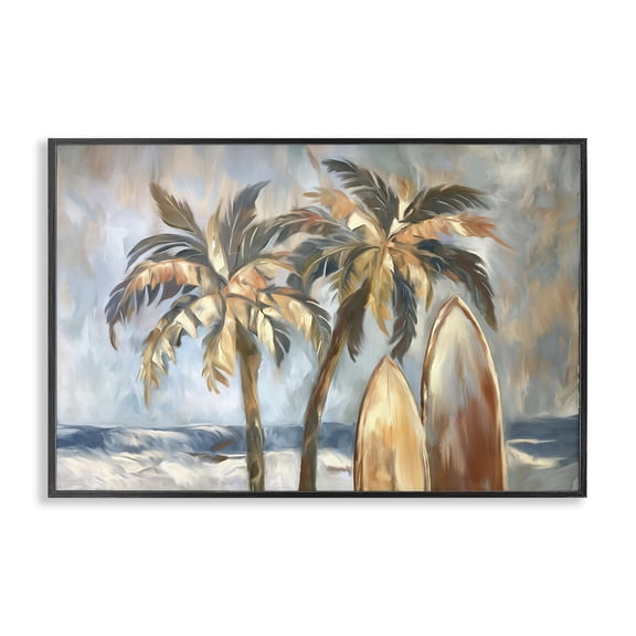 Stupell Industries Warm Tropical Surfboards Landscape & Nature Painting Black Framed Art Print Wall Art, 18 x 12