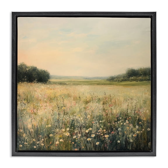 Stupell Industries Warm Wildflower Landscape Black Framed Floater Canvas Wall Art design by Petal Prints Design, 18 x 18
