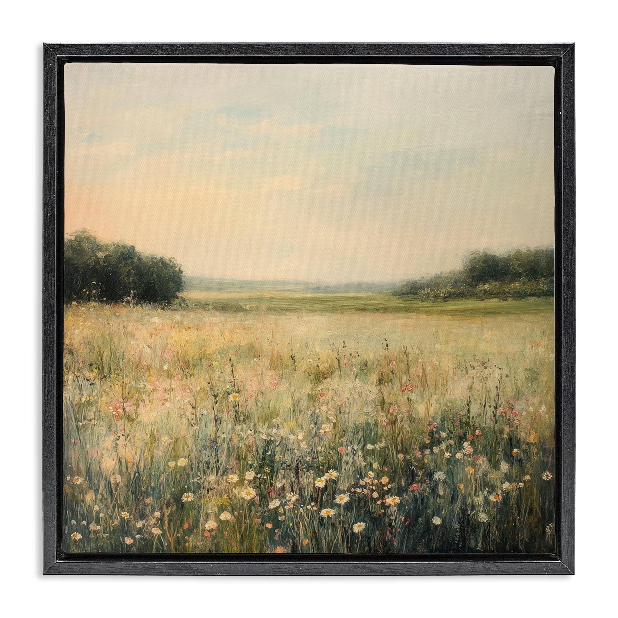 Stupell Industries Warm Wildflower Landscape Black Framed Floater Canvas Wall Art design by Petal Prints Design, 25 x 25