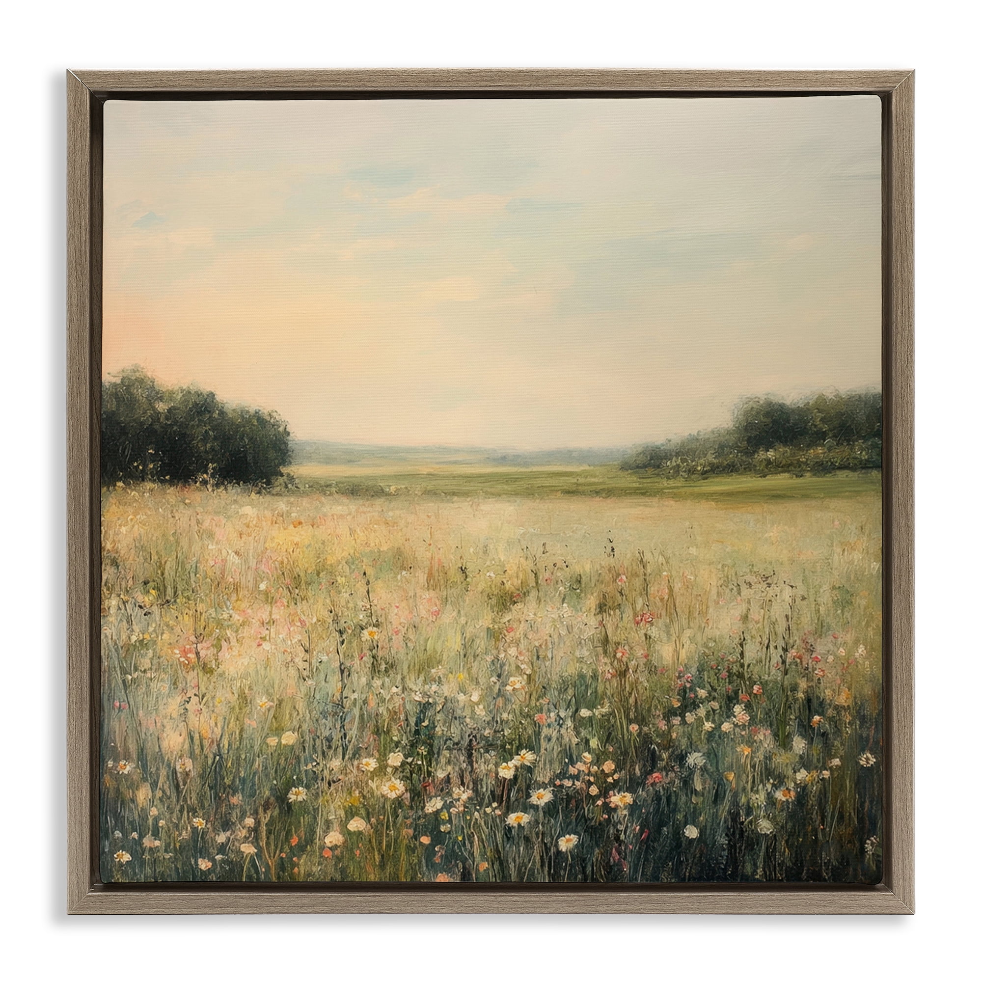 Stupell Industries Warm Wildflower Landscape Brown Framed Floater Canvas Wall Art design by Petal Prints Design, 25 x 25