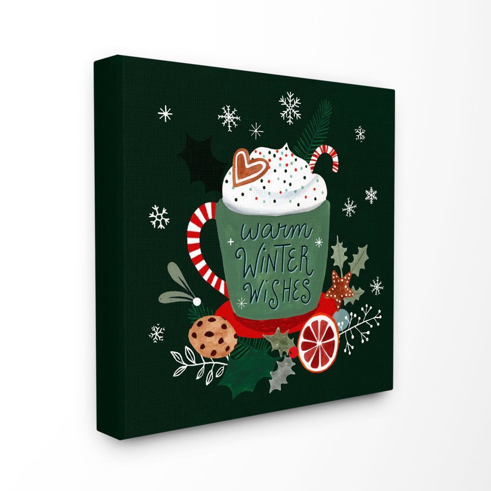 Stupell Industries Warm Winter Wishes Mug Christmas Holiday Green Word DesignCanvas Wall Art By Artist Victoria Borges