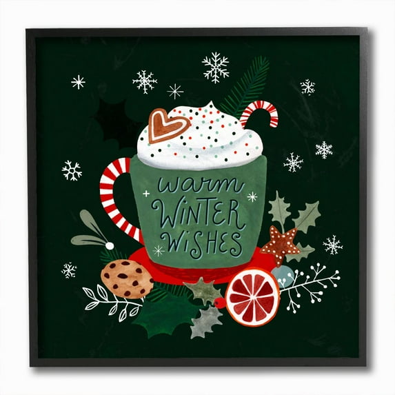 Stupell Industries Warm Winter Wishes Mug Christmas Holiday Green Word DesignFramed Wall Art By Artist Victoria Borges