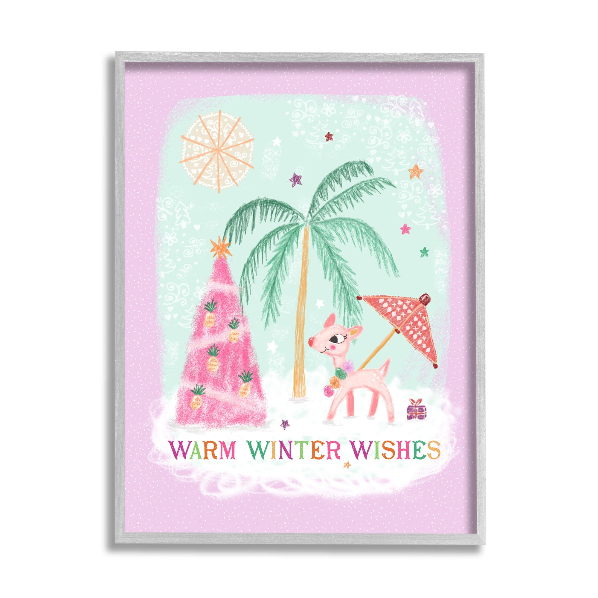 Stupell Industries Warm Winter Wishes Phrase Tropical Beach Chistmas Reindeer, 11 x 14, Design by Tina Devins