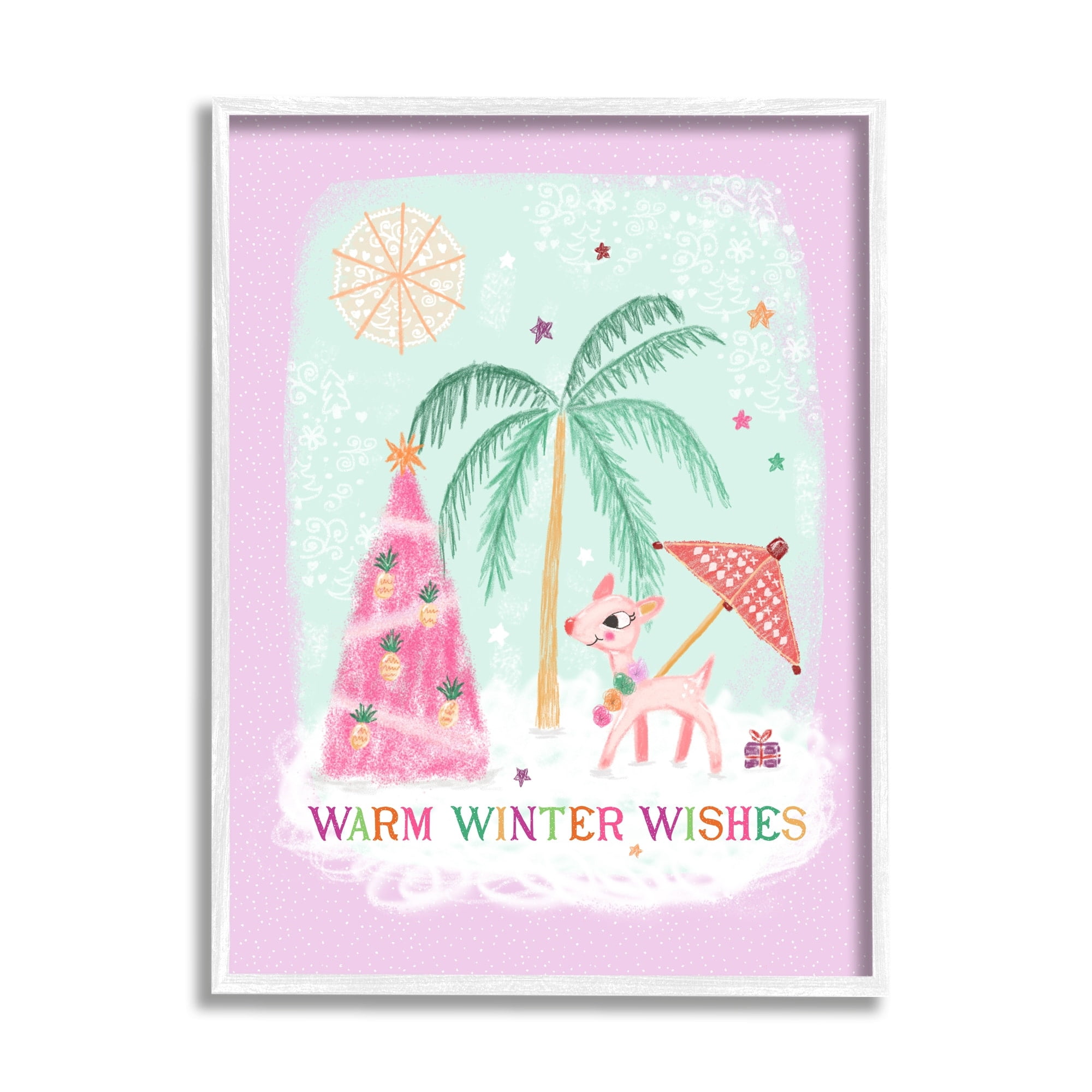 Stupell Industries Warm Winter Wishes Phrase Tropical Beach Chistmas Reindeer, 16 x 20, Design by Tina Devins