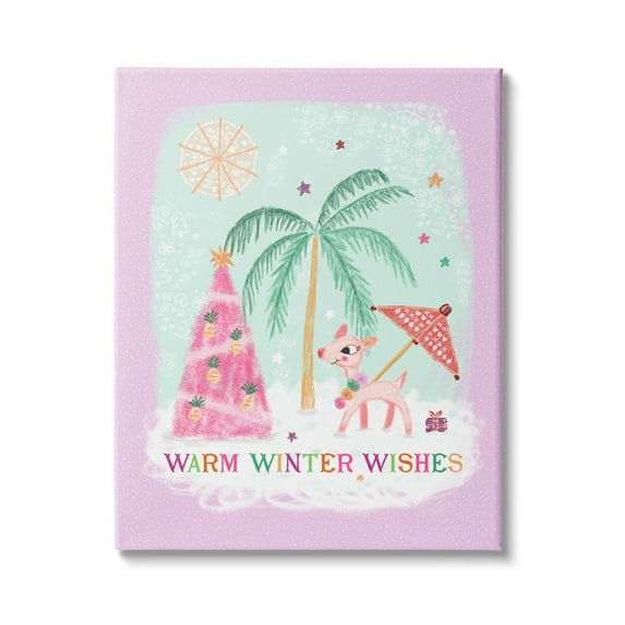 Stupell Industries Warm Winter Wishes Phrase Tropical Beach Chistmas Reindeer, 24 x 30, Design by Tina Devins