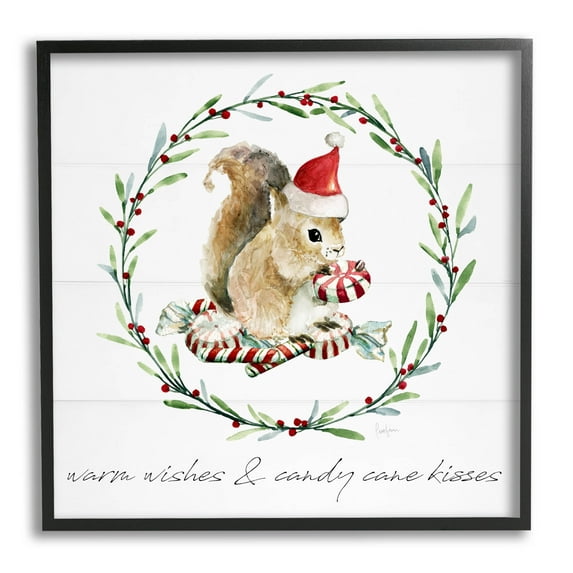 Stupell Industries Warm Wishes & Candy Kisses Phrase Graphic Art Black Framed Art Print Wall Art, Design by Livi Finn