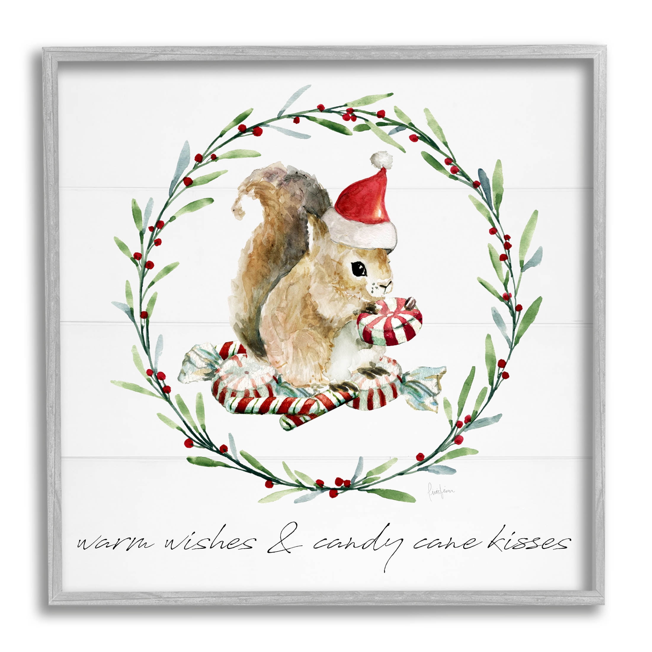 Stupell Industries Warm Wishes & Candy Kisses Phrase Graphic Art Gray Framed Art Print Wall Art, Design by Livi Finn