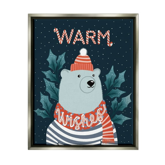 Stupell Industries Warm Wishes Cozy Polar Bear Seasonal Typography Graphic Art Luster Gray Floating Framed Canvas Print Wall Art, Design by Dominika Godette