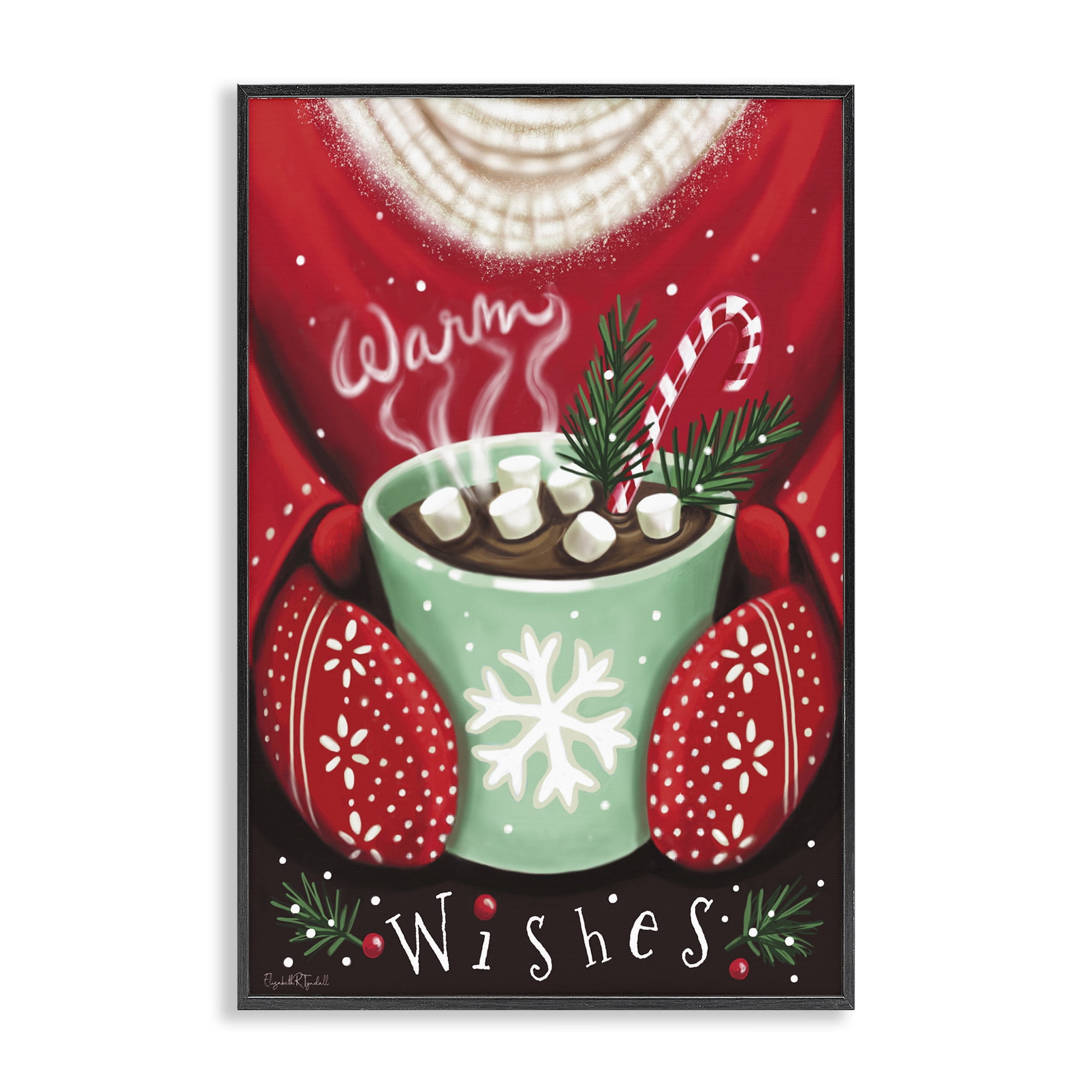 Stupell Industries Warm Wishes Hot Cocoa Holiday Painting Black Framed Art Print Wall Art, 12 x 18