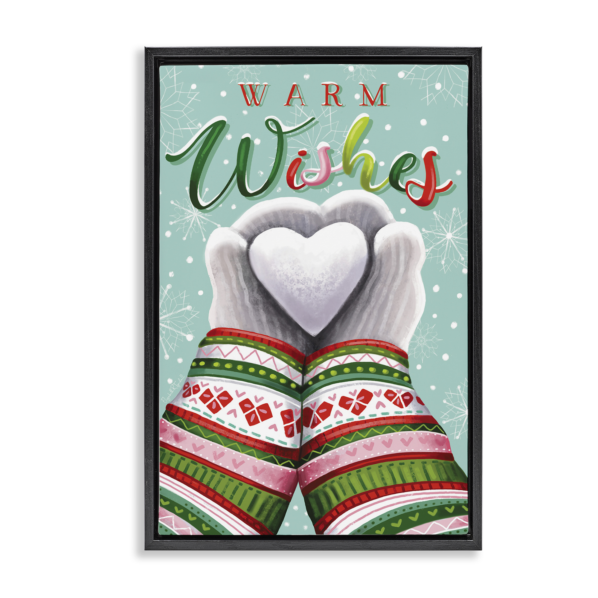 Stupell Industries Warm Wishes with Heart Holiday Painting Black Floater Framed Art Print Wall Art, 21 x 31