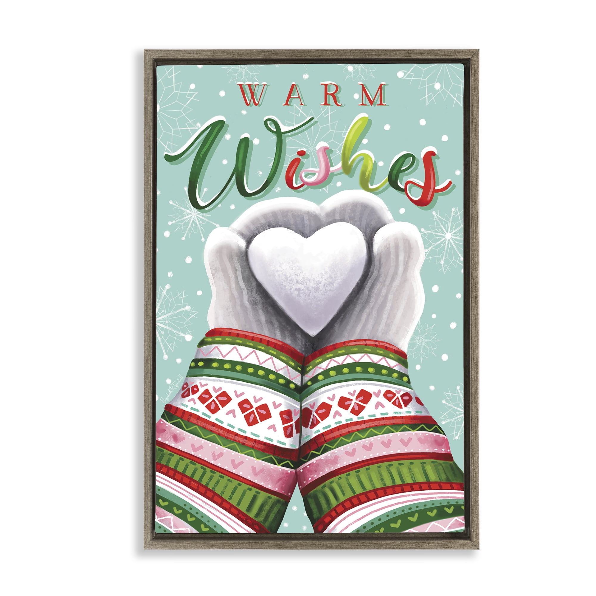Stupell Industries Warm Wishes with Heart Holiday Painting Brown Floater Framed Art Print Wall Art, 21 x 31