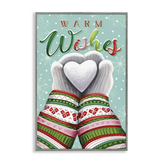 Stupell Industries Warm Wishes with Heart Holiday Painting Gray Framed Art Print Wall Art, 12 x 18