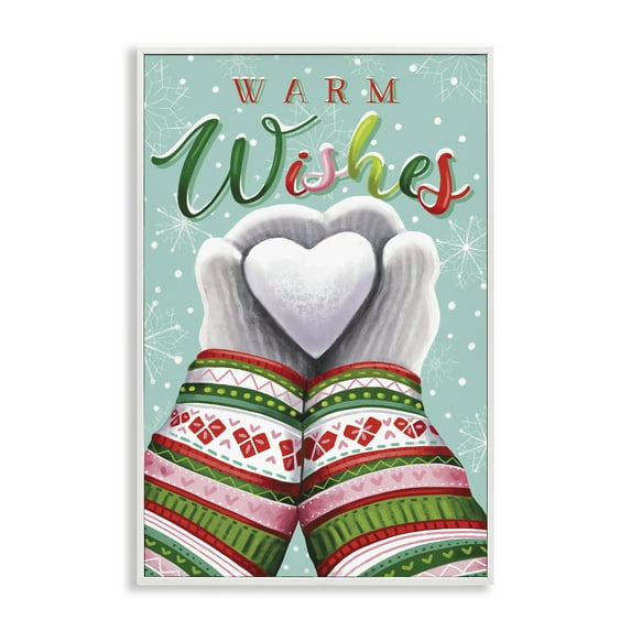 Stupell Industries Warm Wishes with Heart Holiday Painting White Framed Art Print Wall Art, 12 x 18