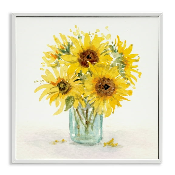 Warm Yellow Sunflower Bouquet White Framed Giclee Art, 24 x 24, Made In USA