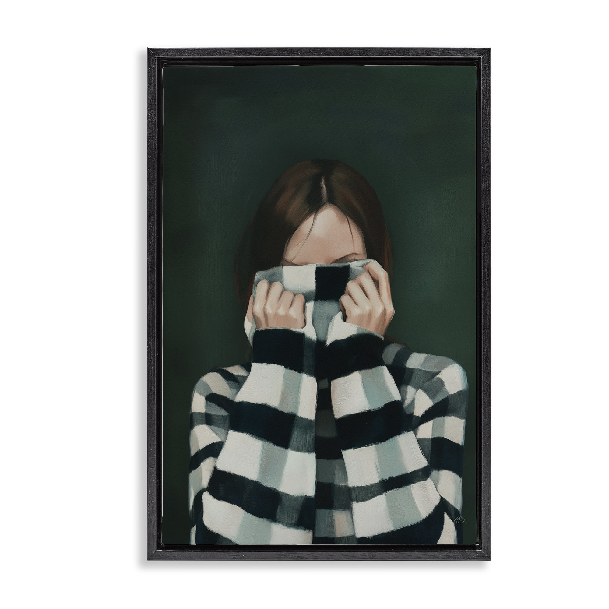 Stupell Industries Warmed Striped Sweater Portrait Black Framed Floater Canvas Wall Art, design by Ros Ruseva