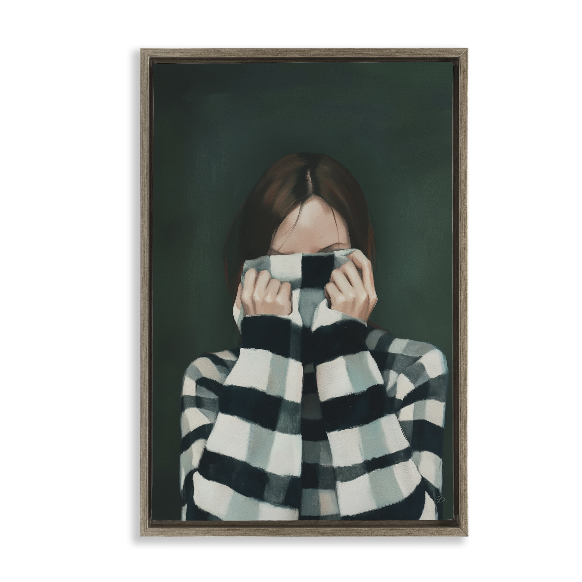 Stupell Industries Warmed Striped Sweater Portrait Brown Framed Floater Canvas Wall Art, design by Ros Ruseva