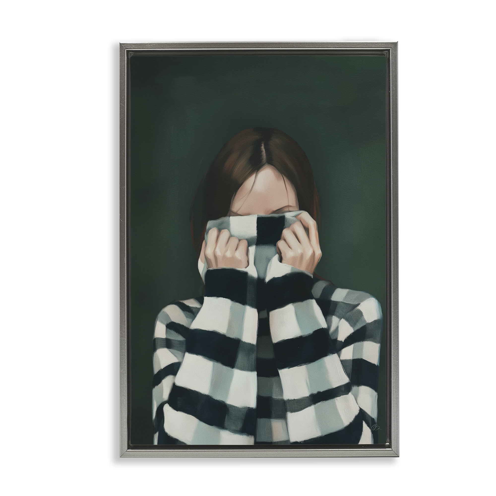 Stupell Industries Warmed Striped Sweater Portrait Gray Framed Floater Canvas Wall Art, design by Ros Ruseva