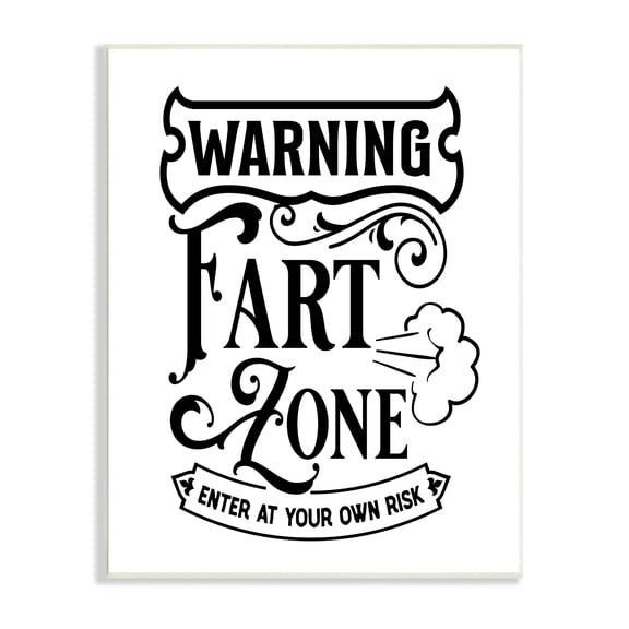 Stupell Industries Warning Fart Zone Funny Bathroom Vintage Style Graphic Art Unframed Art Print Wall Art, Design by Lettered and Lined