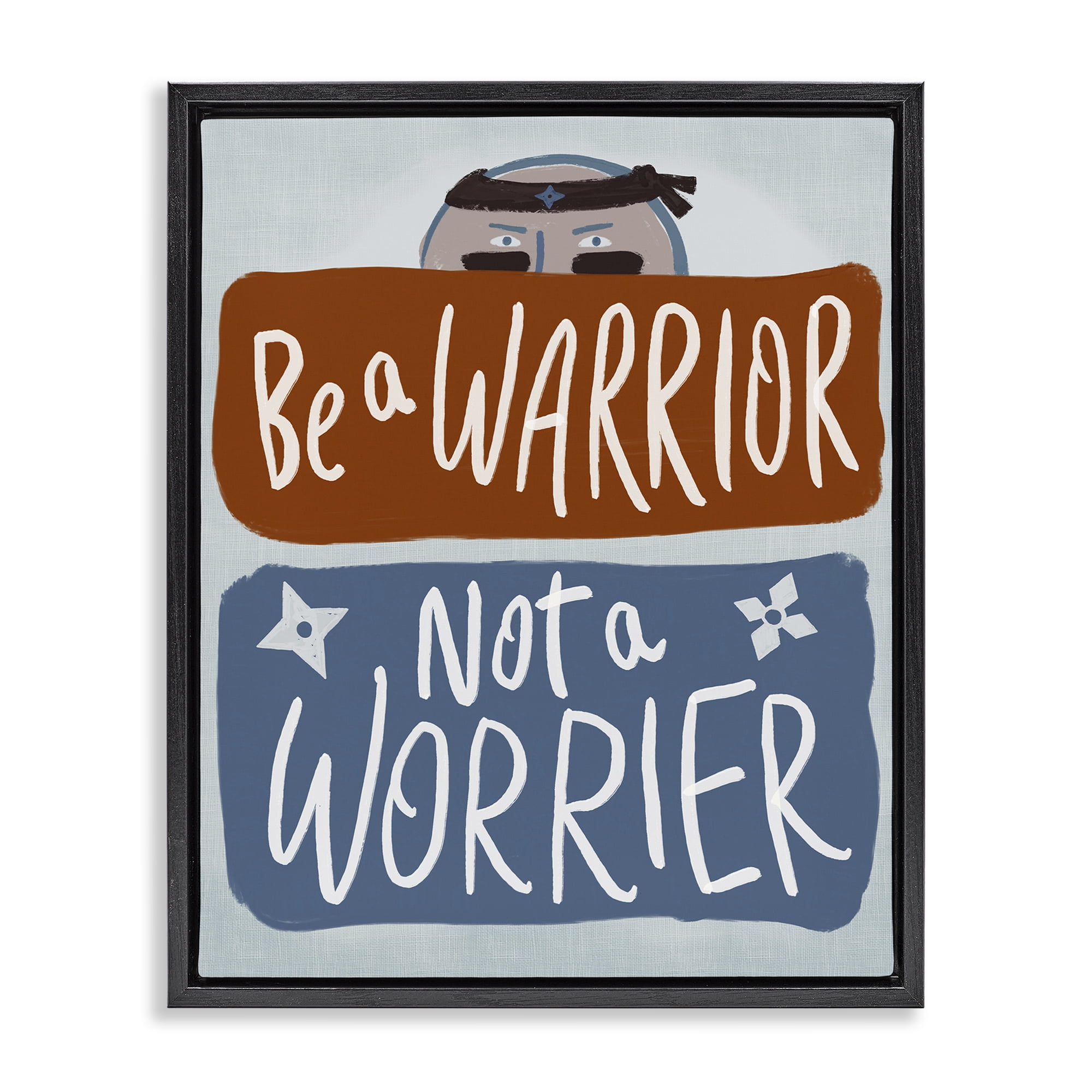 Stupell Industries Warrior Not Worrier Black Framed Floater Canvas Wall Art, design by Connie Summers