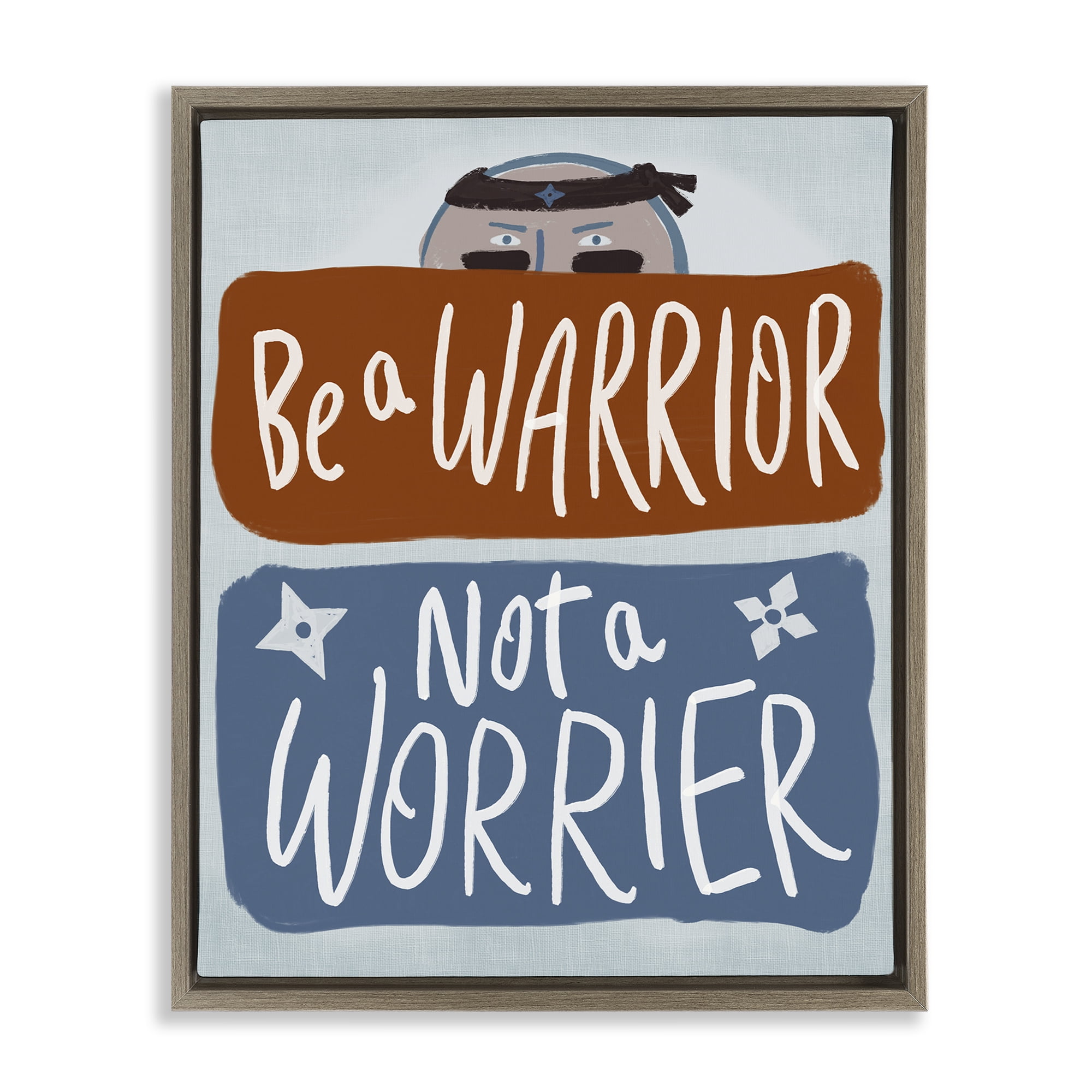 Stupell Industries Warrior Not Worrier Brown Framed Floater Canvas Wall Art, design by Connie Summers
