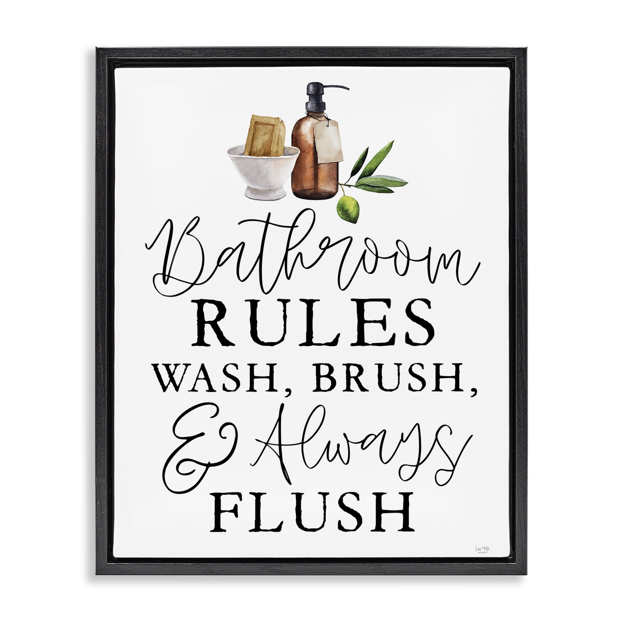 Stupell Industries Wash Brush & Always Flush Black Framed Floater Canvas Wall Art, design by Lux + Me Designs