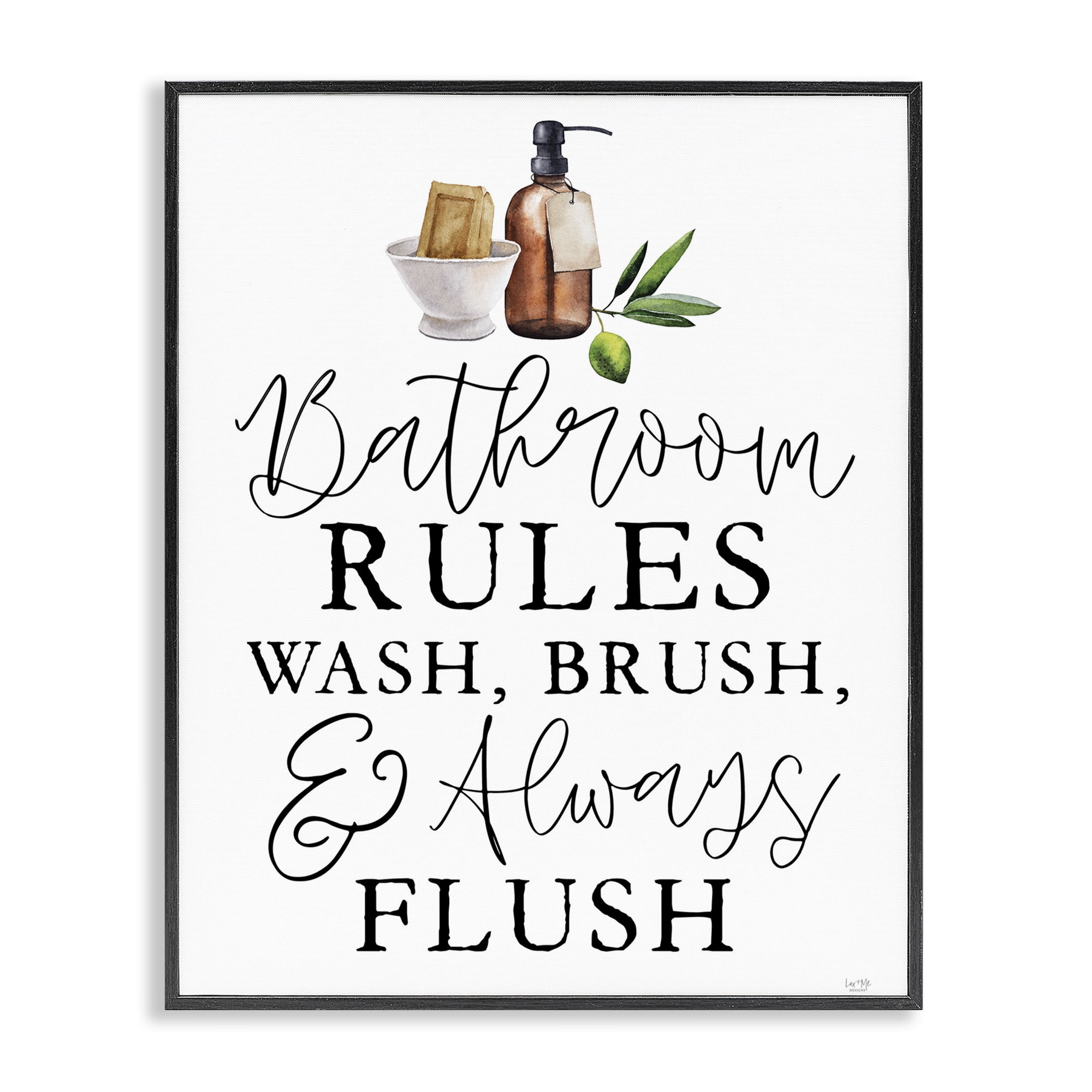 Stupell Industries Wash Brush & Always Flush Black Framed Giclee Art, design by Lux + Me Designs