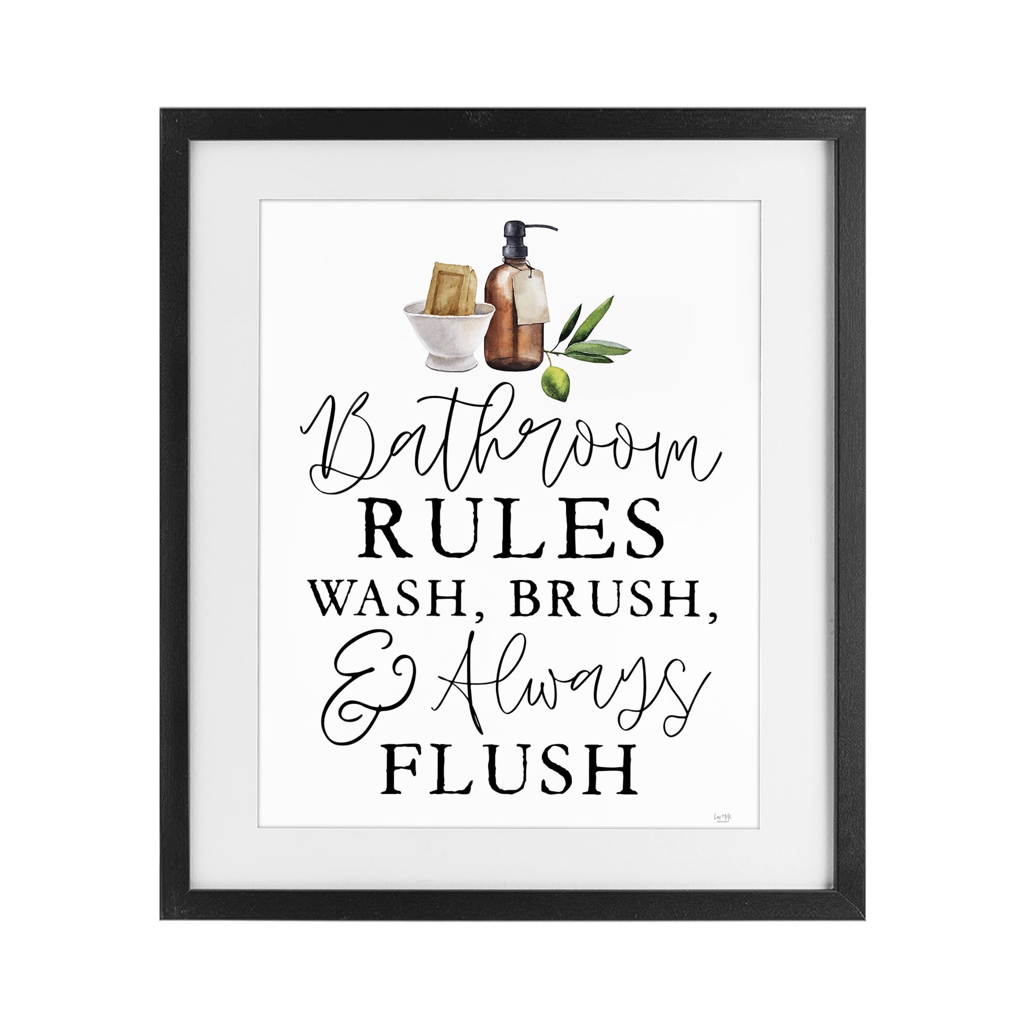 Stupell Industries Wash Brush & Always Flush Black Framed Print Under Glass, design by Lux + Me Designs