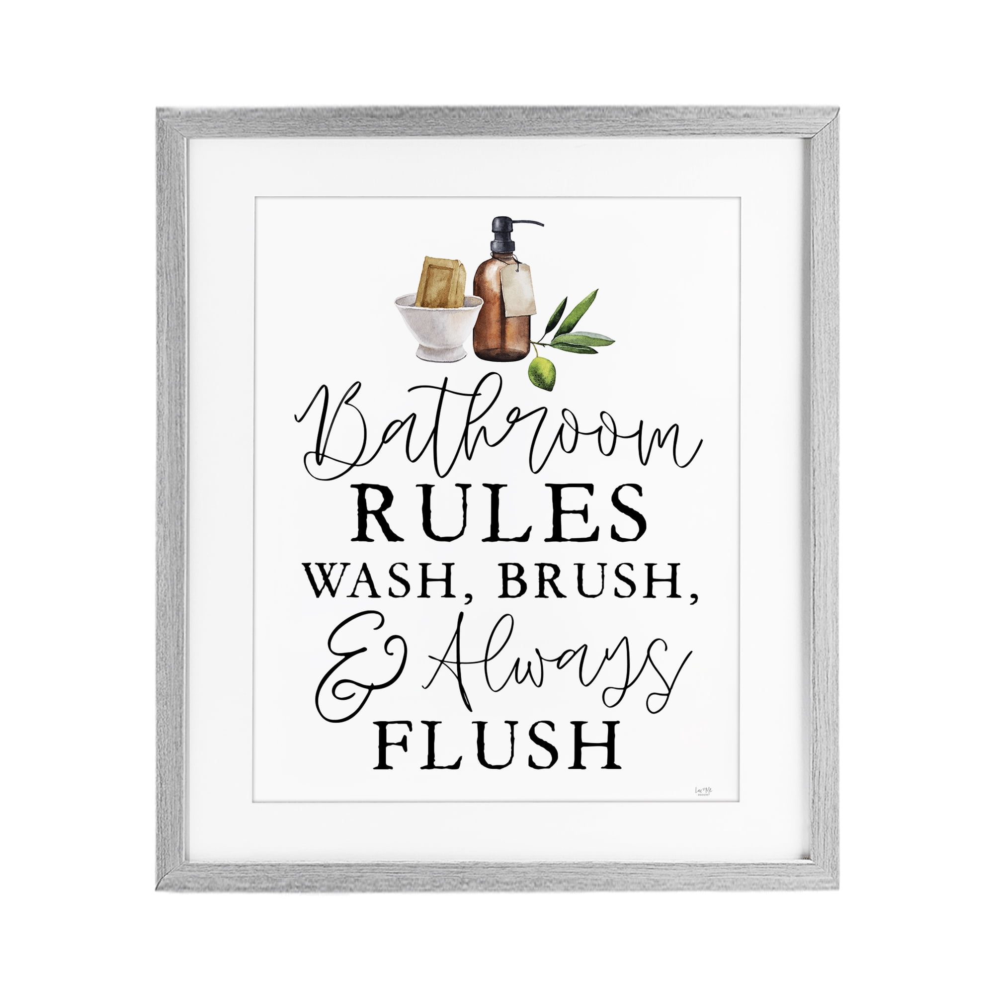 Stupell Industries Wash Brush & Always Flush Gray Framed Print Under Glass, design by Lux + Me Designs
