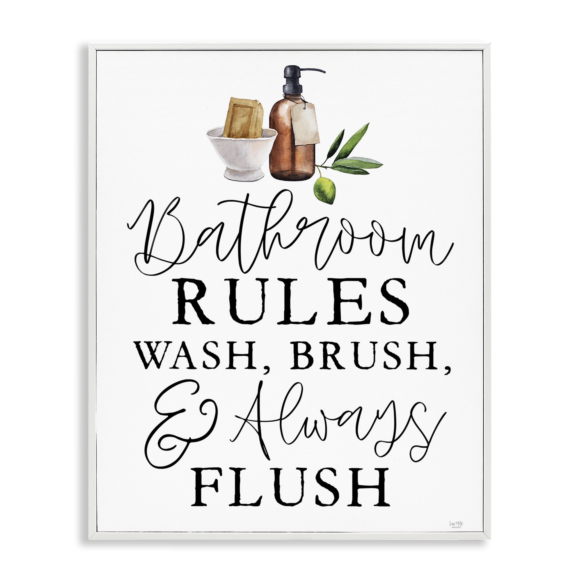 Stupell Industries Wash Brush & Always Flush White Framed Giclee Art, design by Lux + Me Designs