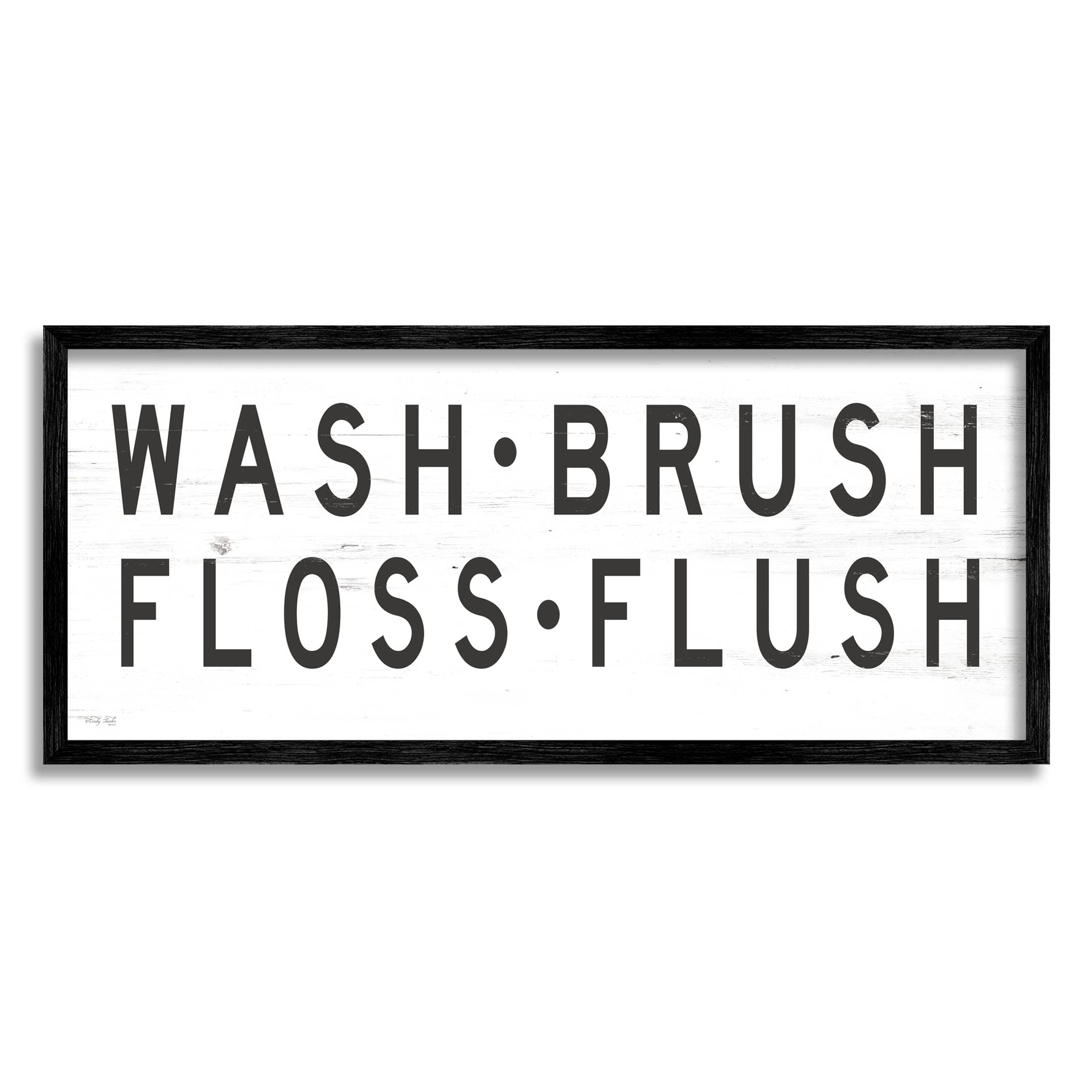 Stupell Industries Wash Brush Floss Flush Bathroom Rules Graphic Art Black Framed Art Print Wall Art, Design by Cindy Jacobs