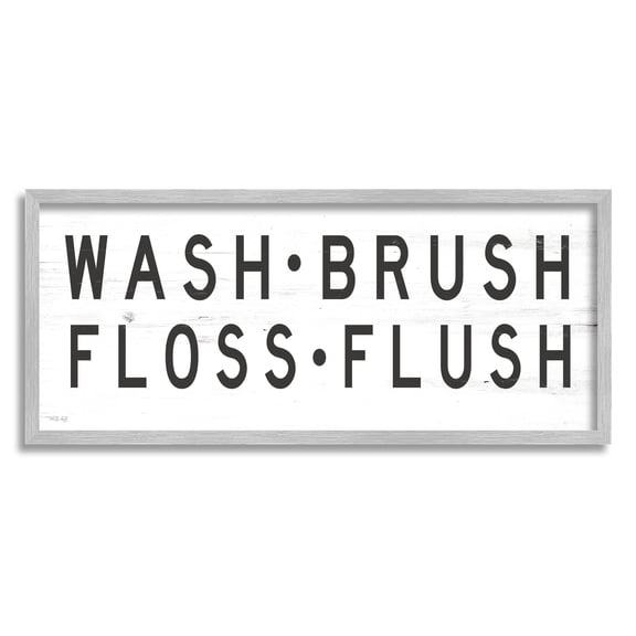 Stupell Industries Wash Brush Floss Flush Bathroom Rules Graphic Art Gray Framed Art Print Wall Art, Design by Cindy Jacobs