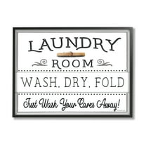 Stupell Industries Wash Cares Away Laundry Typography Painting Black Framed Art Print Wall Art, 14 x 11