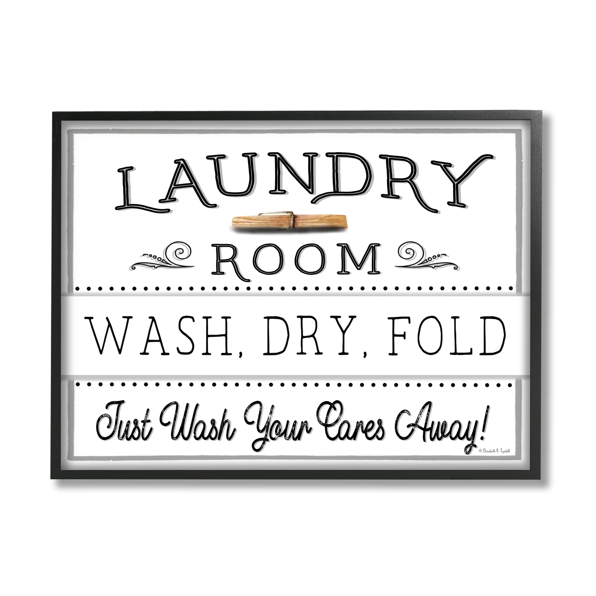 Stupell Industries Wash Cares Away Laundry Typography Painting Black Framed Art Print Wall Art, 30 x 24