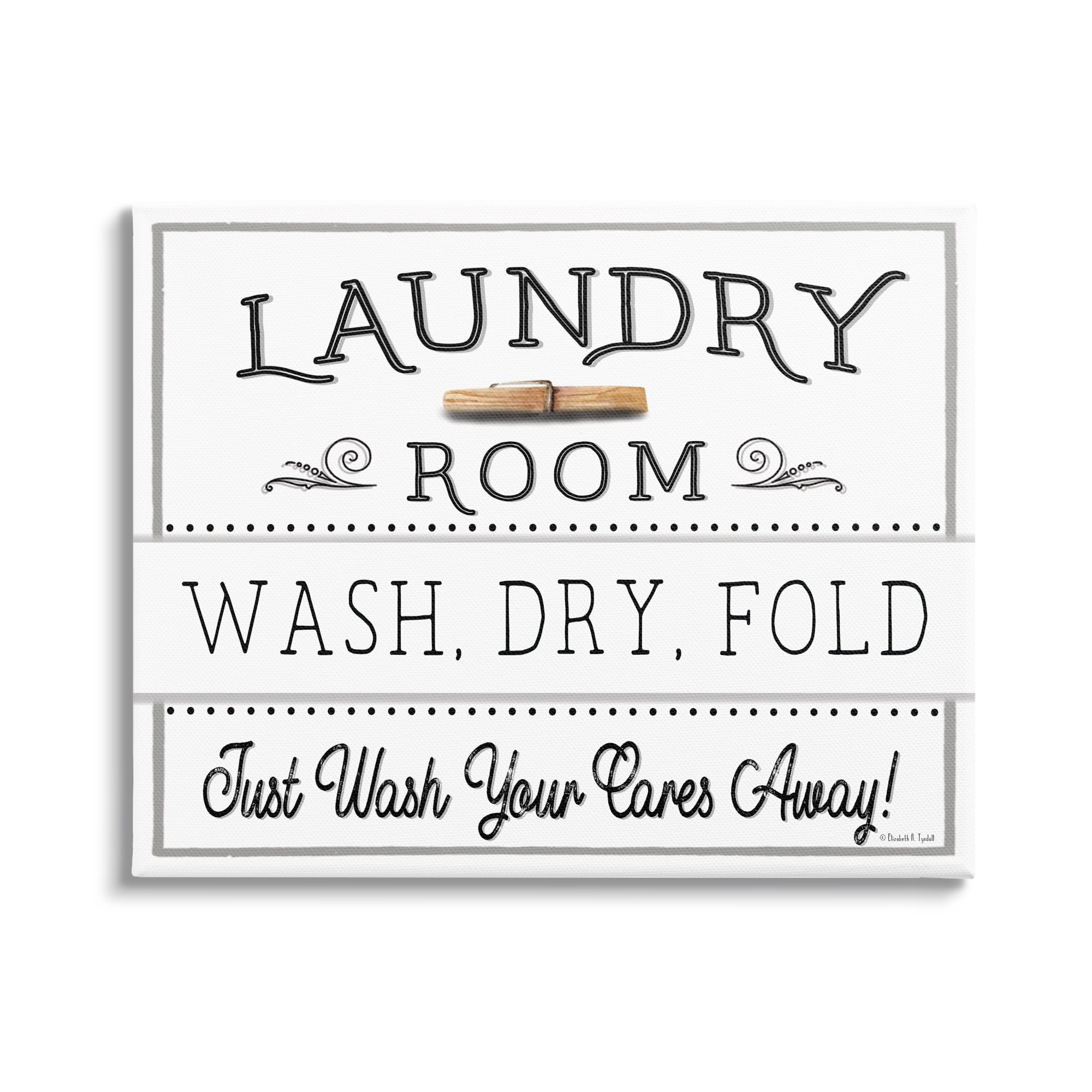 Stupell Industries Wash Cares Away Laundry Typography Painting Gallery Wrapped Canvas Art Print Wall Art, 48 x 36