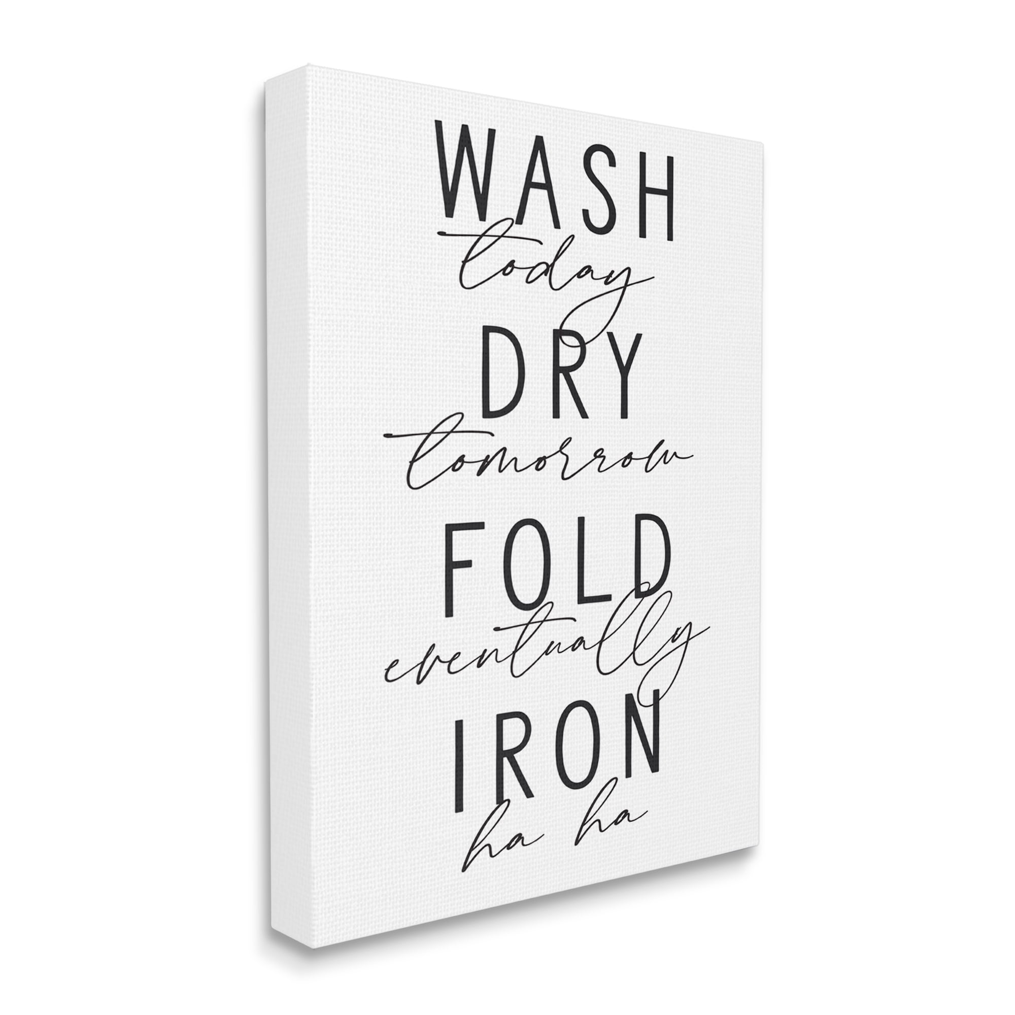 Stupell Industries Wash Dry Fold Iron Funny Laundry Phrases Minimal Text, 16 x 20, Designed by Lettered and Lined