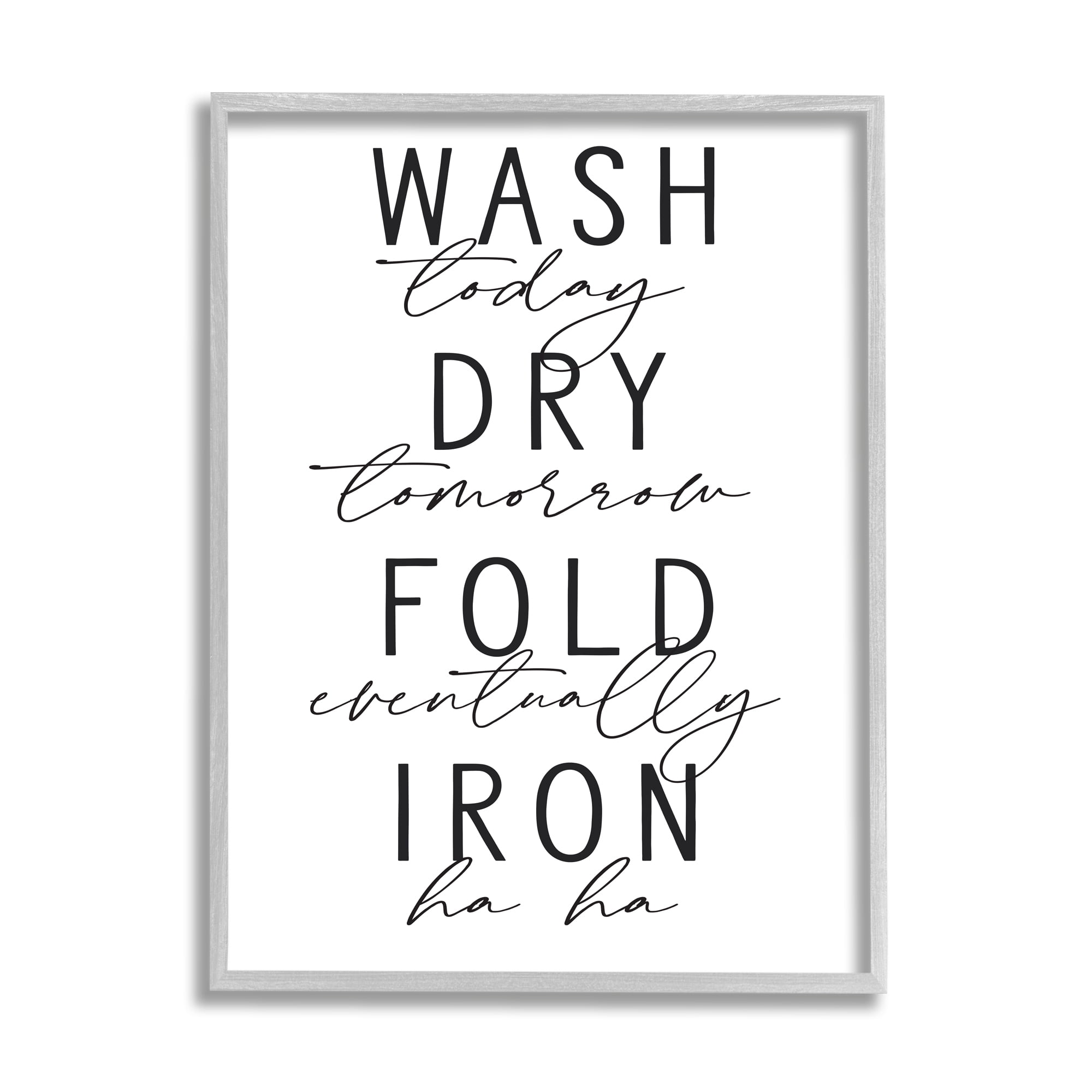 Stupell Industries Wash Dry Fold Iron Funny Laundry Phrases Minimal Text, 16 x 20, Designed by Lettered and Lined