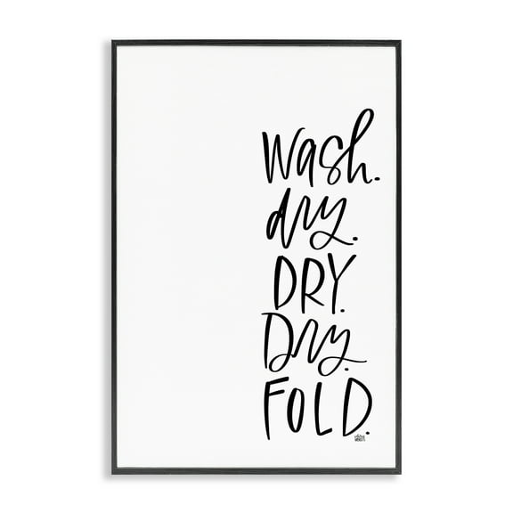 Stupell Industries Wash Dry Fold Phrase Typography Painting Black Framed Art Print Wall Art, 12 x 18
