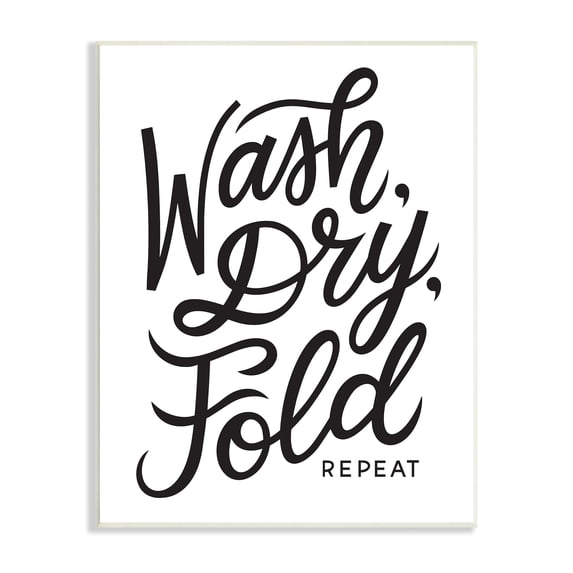 Stupell Industries Wash Dry Fold Text Laundry Typography Sign Wood Wall Art, 13 x 19, Design by Jalynn Heerdt