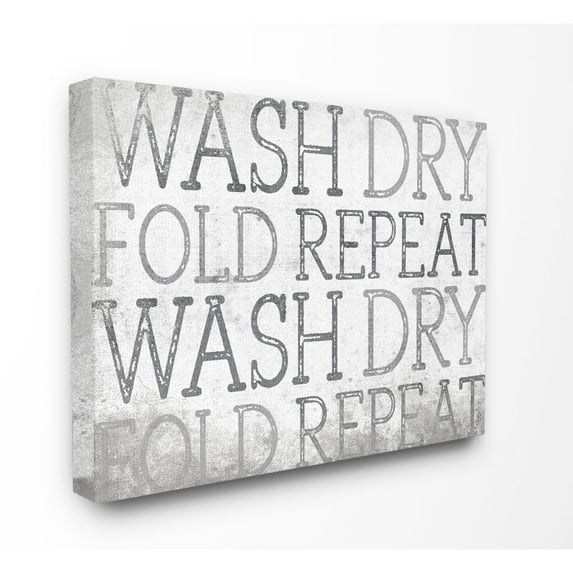Stupell Industries Wash Dry Laundry Bathroom Textured Word Design Canvas Wall Art by Gigi Louise