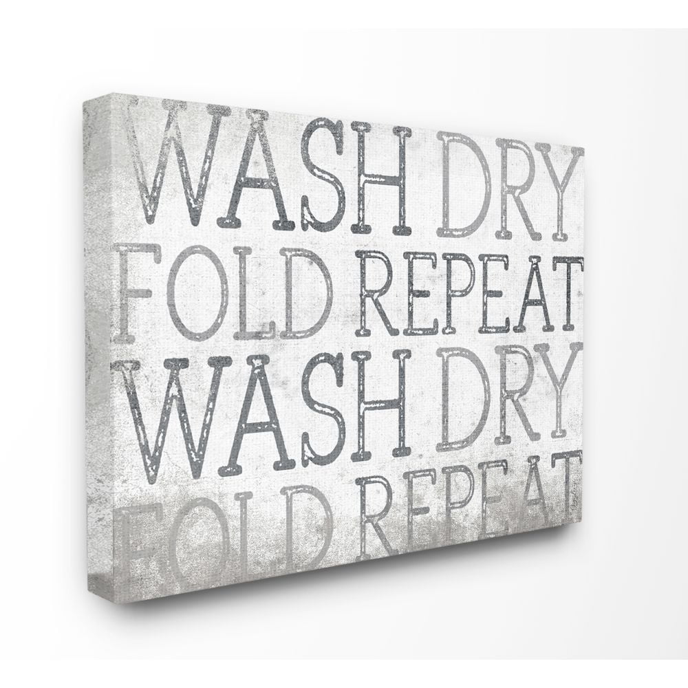 Stupell Industries Wash Dry Laundry Bathroom Textured Word Design Canvas Wall Art by Gigi Louise