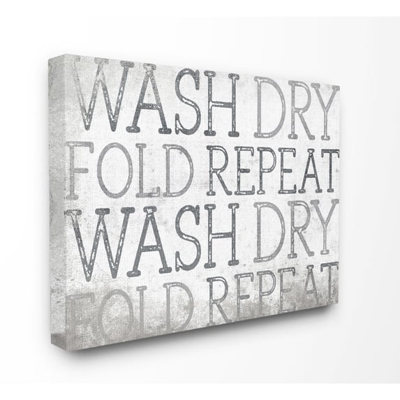 Stupell Industries Wash Dry Laundry Bathroom Textured Word Design Canvas Wall Art by Gigi Louise