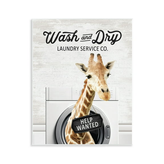 Stupell Industries Wash & Dry Laundry Giraffe Quotes and Sayings Painting Unframed Art Print Wall Art, 11 x 14