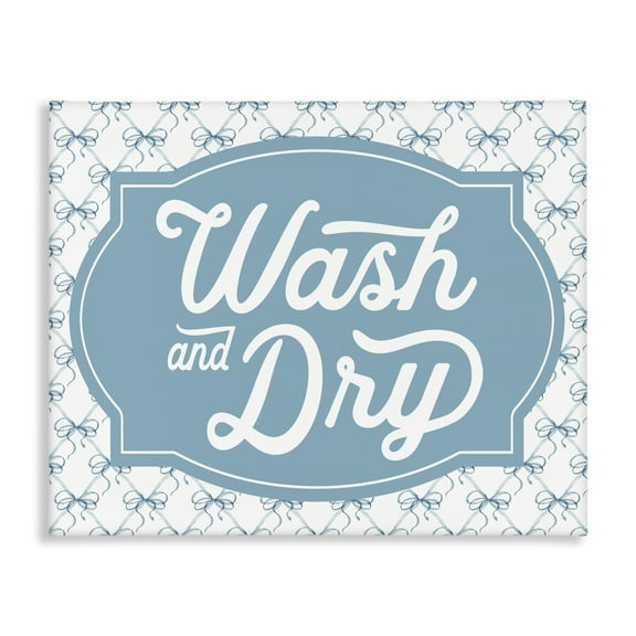 Stupell Industries Wash & Dry with Bow Pattern Canvas Wall Art design by Lettered and Lined, 16 x 20