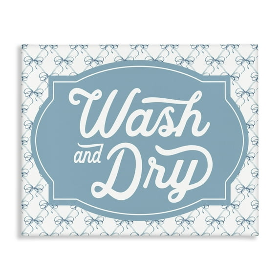 Stupell Industries Wash & Dry with Bow Pattern Canvas Wall Art design by Lettered and Lined, 30 x 40