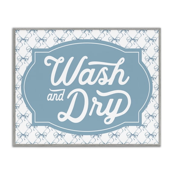 Stupell Industries Wash & Dry with Bow Pattern Gray Framed Giclee Art design by Lettered and Lined, 16 x 20