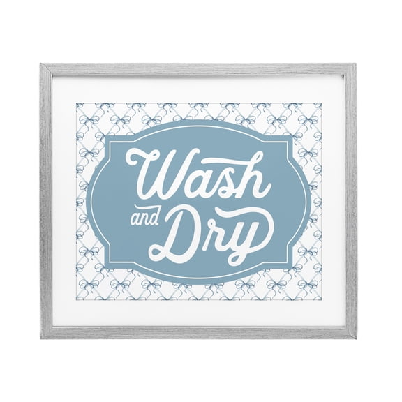 Stupell Industries Wash & Dry with Bow Pattern Gray Framed Print Under Glass design by Lettered and Lined, 17 x 21
