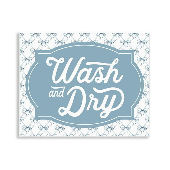 Stupell Industries Wash & Dry with Bow Pattern Wall Plaque Art design by Lettered and Lined, 11 x 14