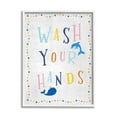 thumbnail image 1 of Stupell Industries Wash your Hands Bathroom Sign Playful Dolphin Whale Novelty Painting White framed Art Print Wall Art, 24 x 30, Design by Natalie Carpentieri, 1 of 7