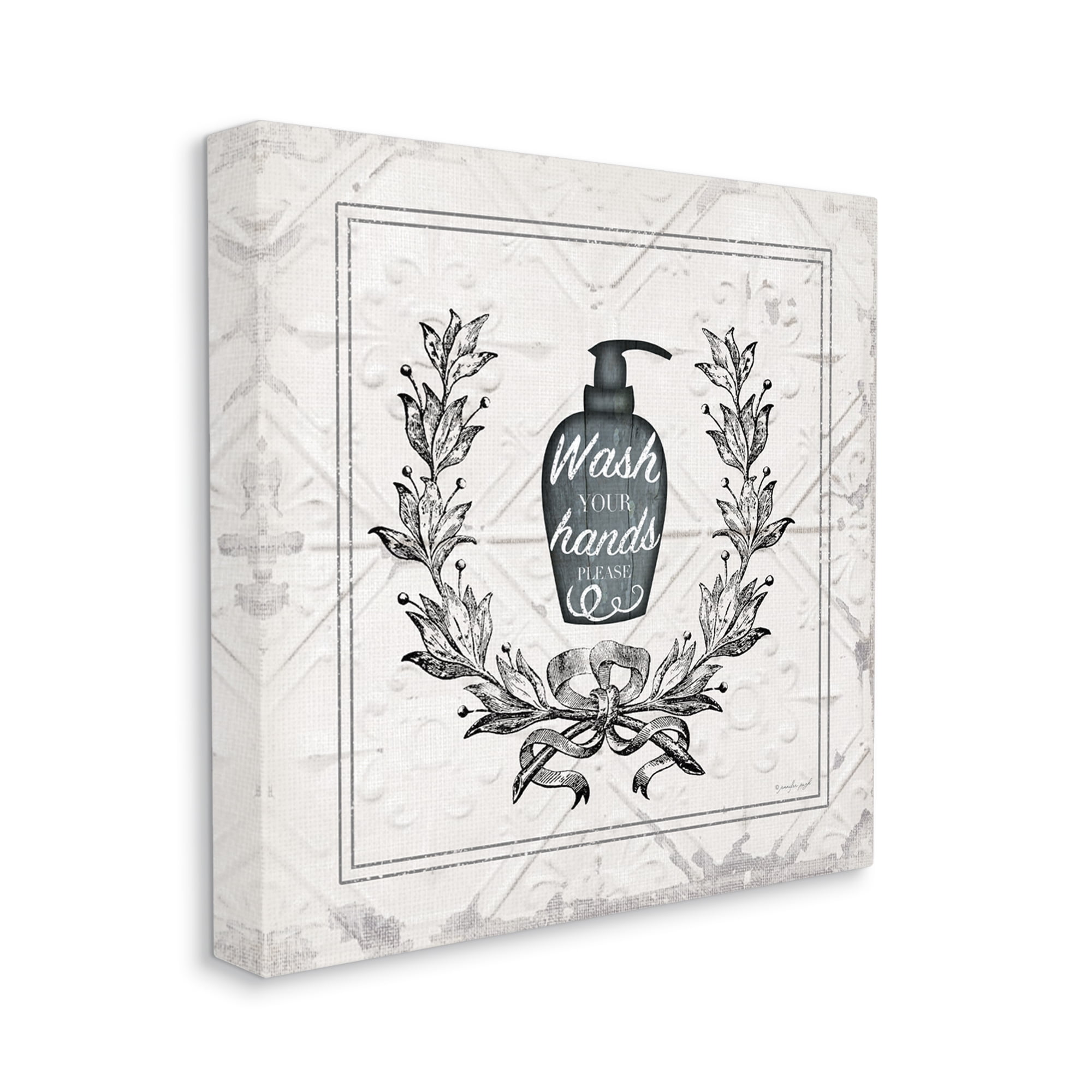 Stupell Industries Wash Your Hands Please Phrase Parisian Soap Bathroom Country Painting Gallery-Wrapped Canvas Print Wall Art, 36 x 36, Design by Jennifer Pugh
